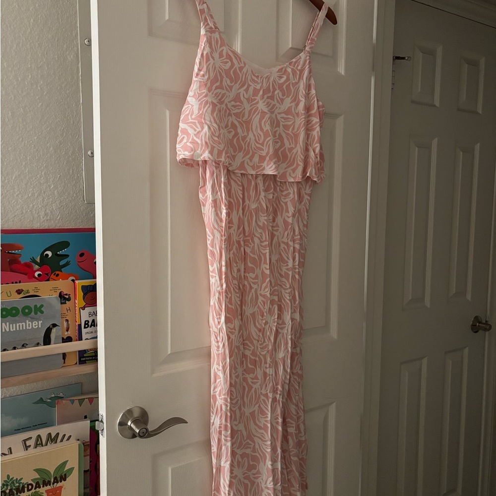Ripe Pink and White Leaf Pattern Maternity Nursing Dress